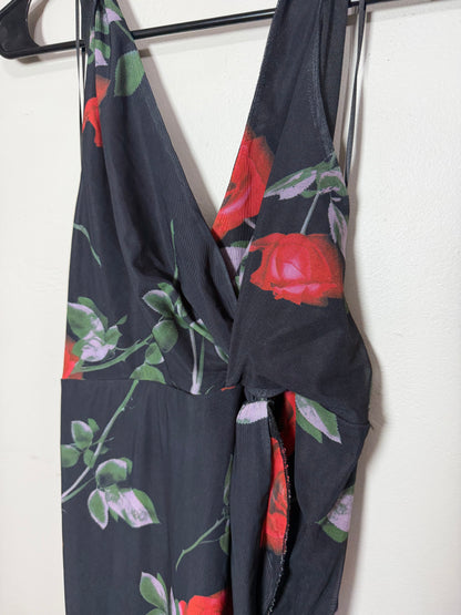 Large Black w/ Red Roses Halter Dress
