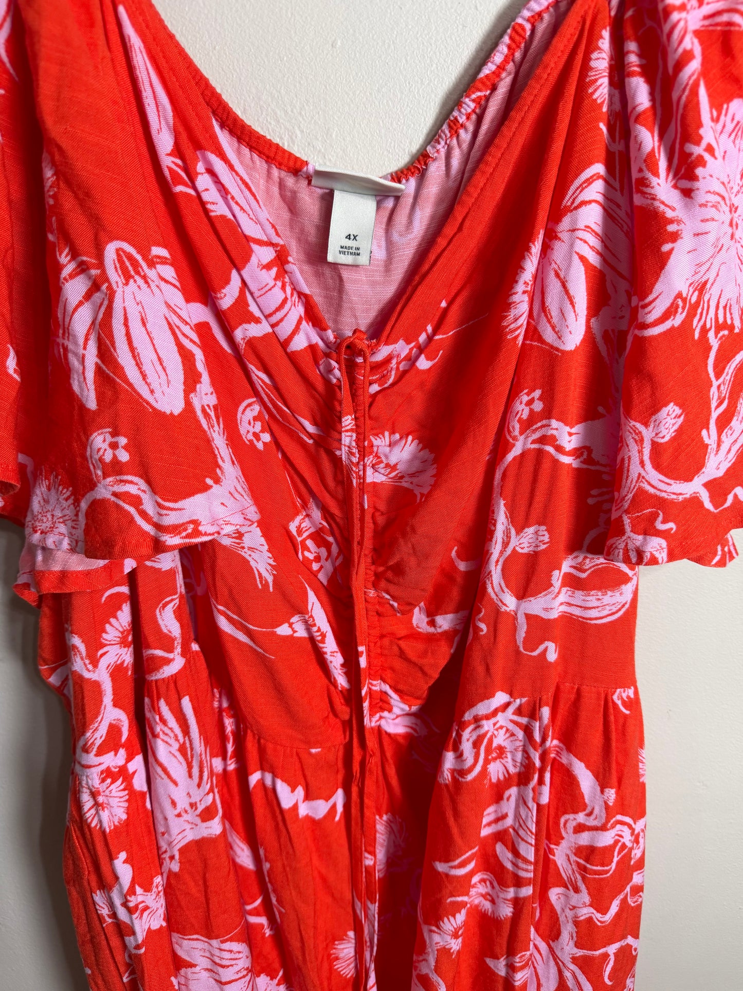 4x Red & Pink Tropical Maxi Dress