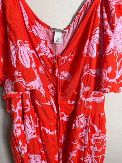 4x Red & Pink Tropical Maxi Dress