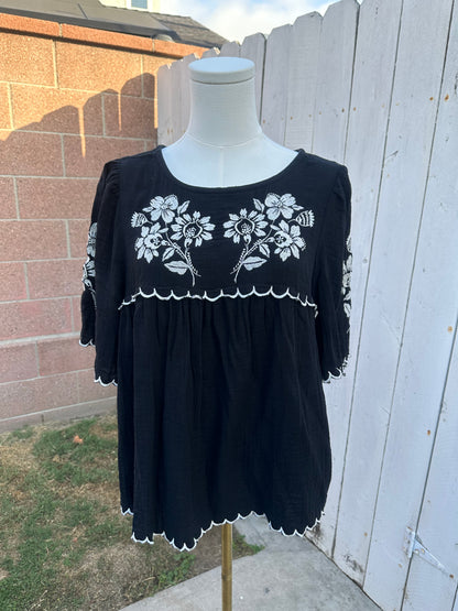 Large Floral Black Blouse