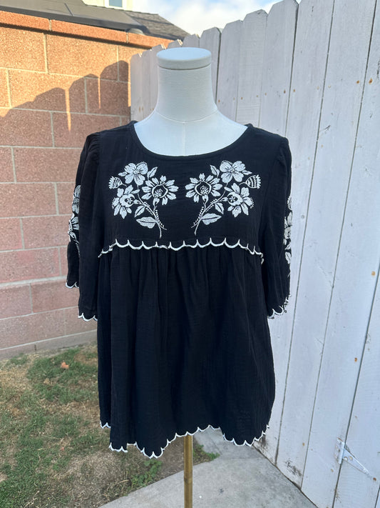 Large Floral Black Blouse