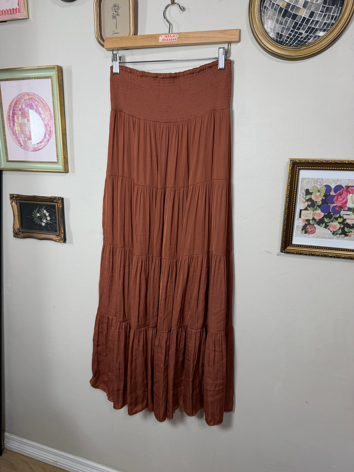 Small Warm Brown Maxi Skirt w/ Smocked Waist