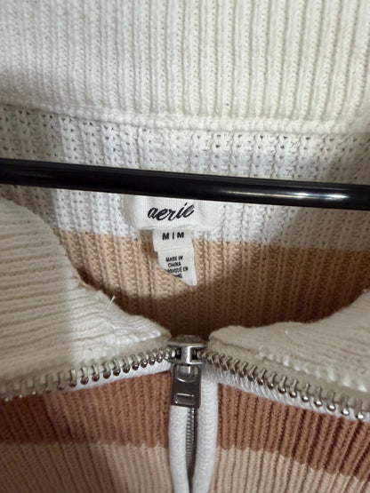 Medium Oversized Knit Striped Neutral Quarter Zip