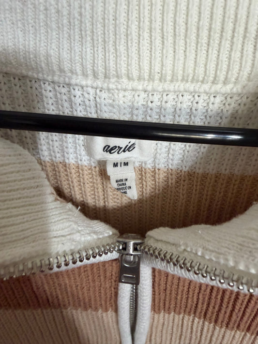 Medium Oversized Knit Striped Neutral Quarter Zip