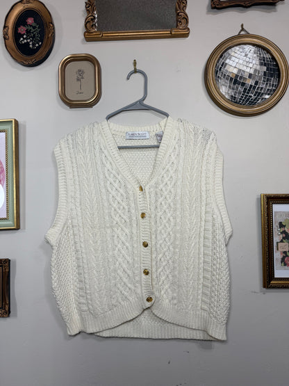 Large Vintage Cream Vest w/ Gold Buttons