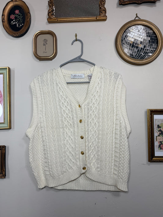 Large Vintage Cream Vest w/ Gold Buttons