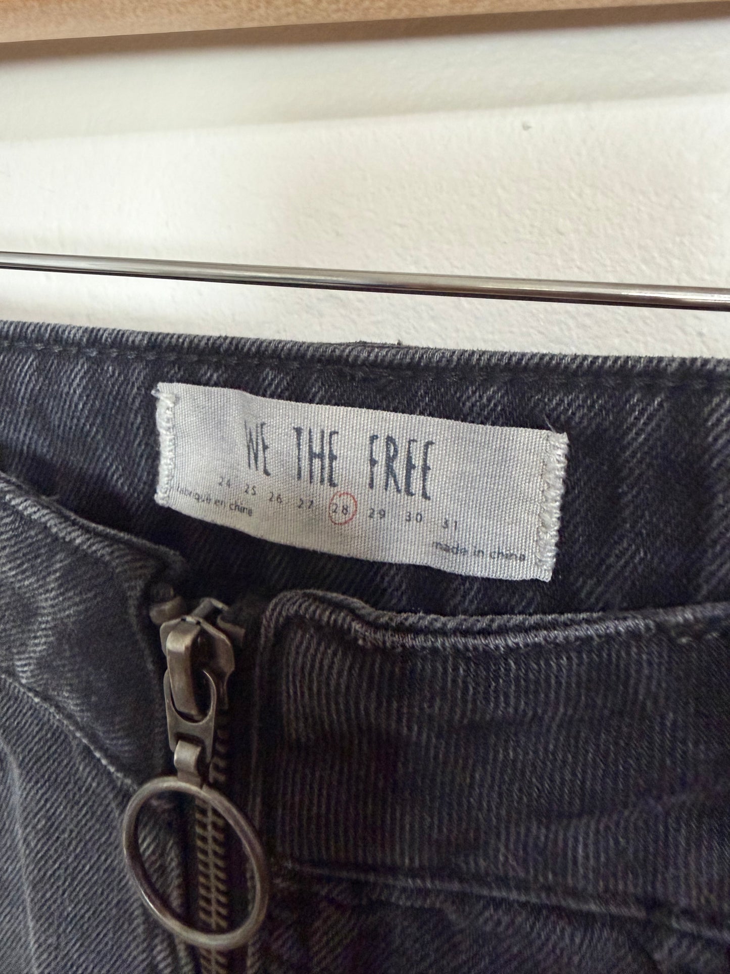 Size 29 Faded Black Denim Zip Up Mini Skirt