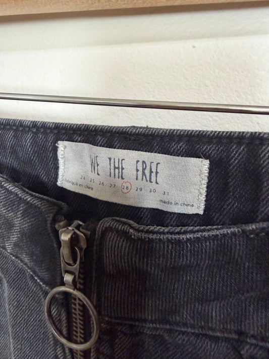 Size 29 Faded Black Denim Zip Up Mini Skirt