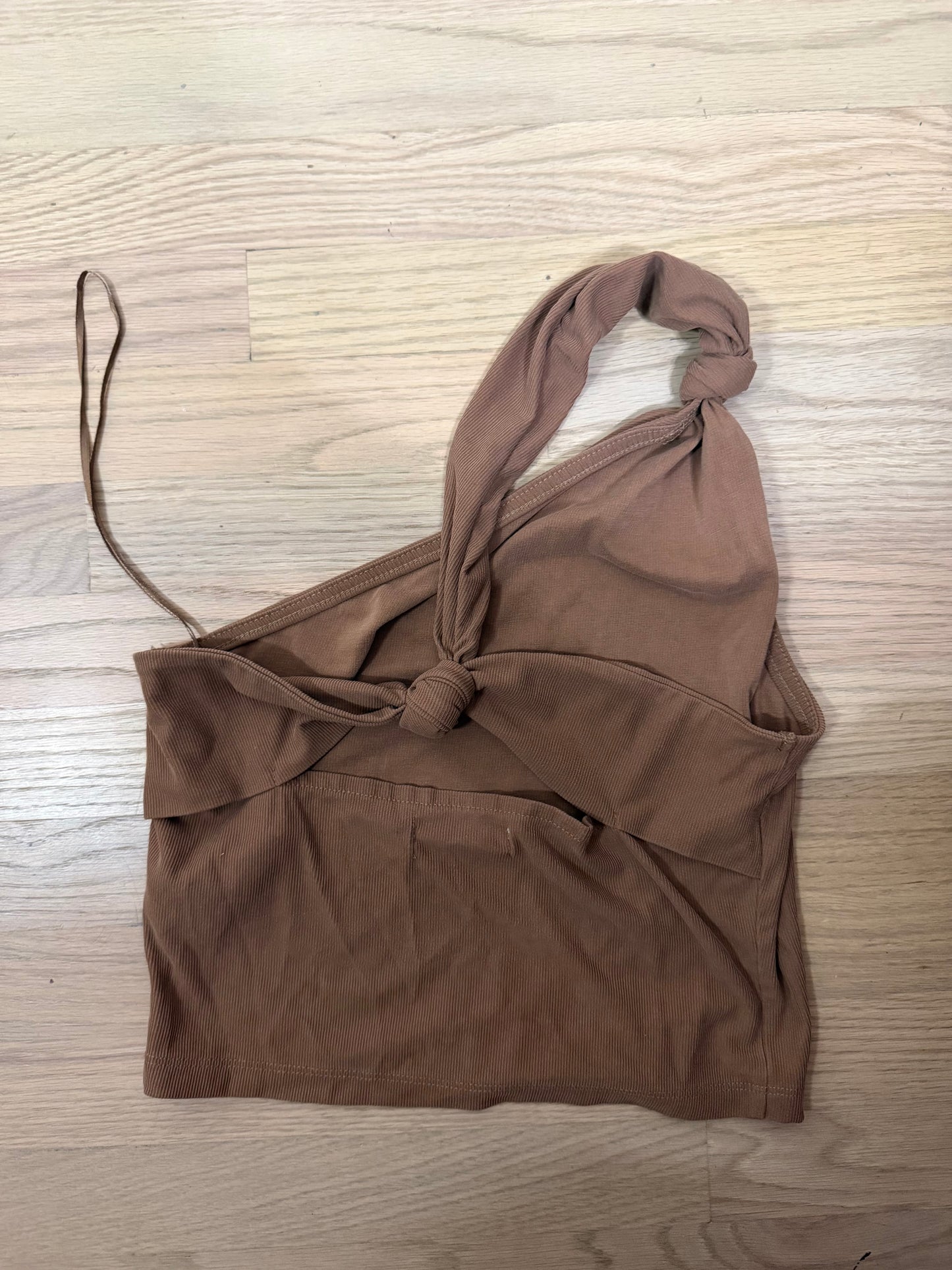 Small Brown One Shoulder Tank w/ Open Back Cut Out