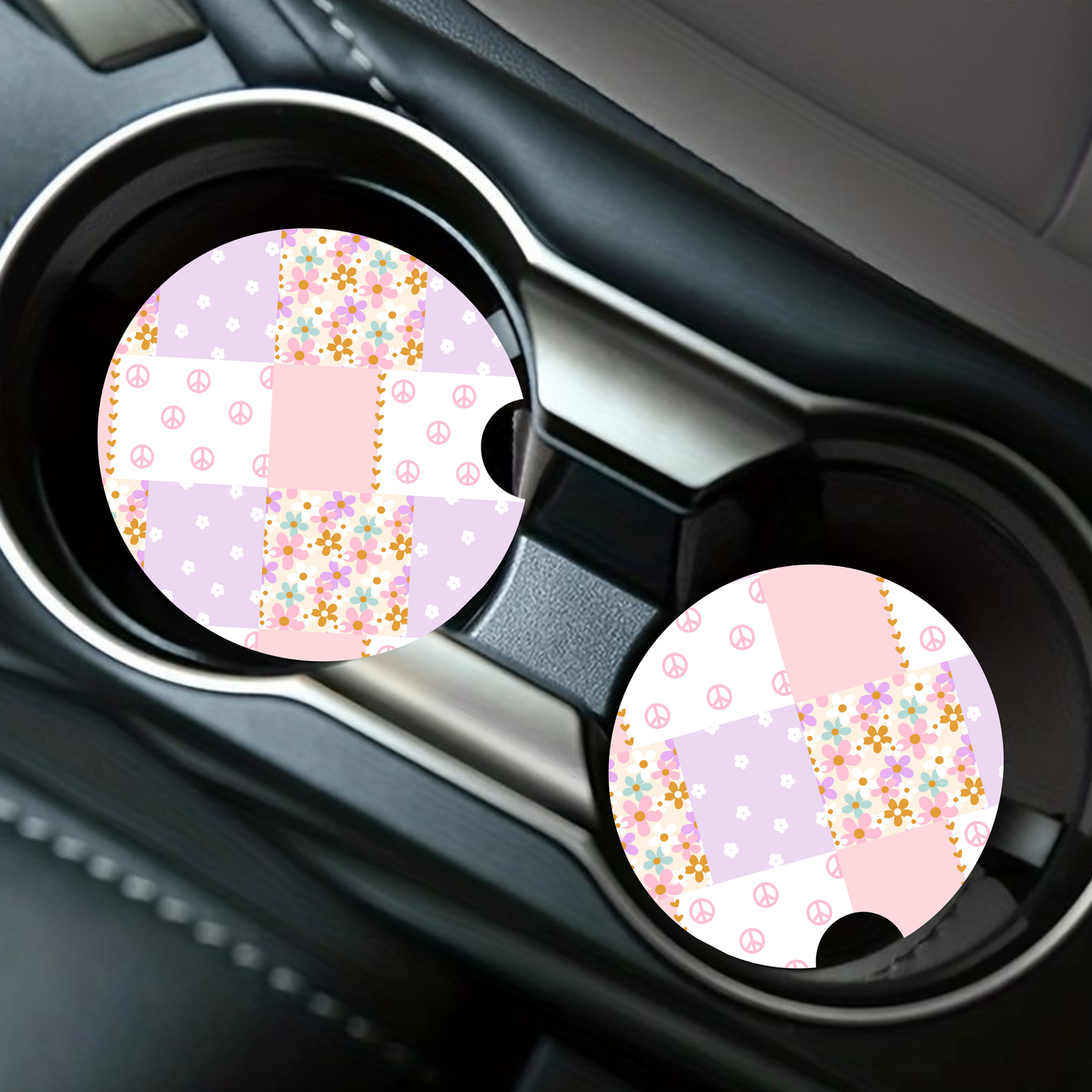Peace Purple Patchwork Car Coaster