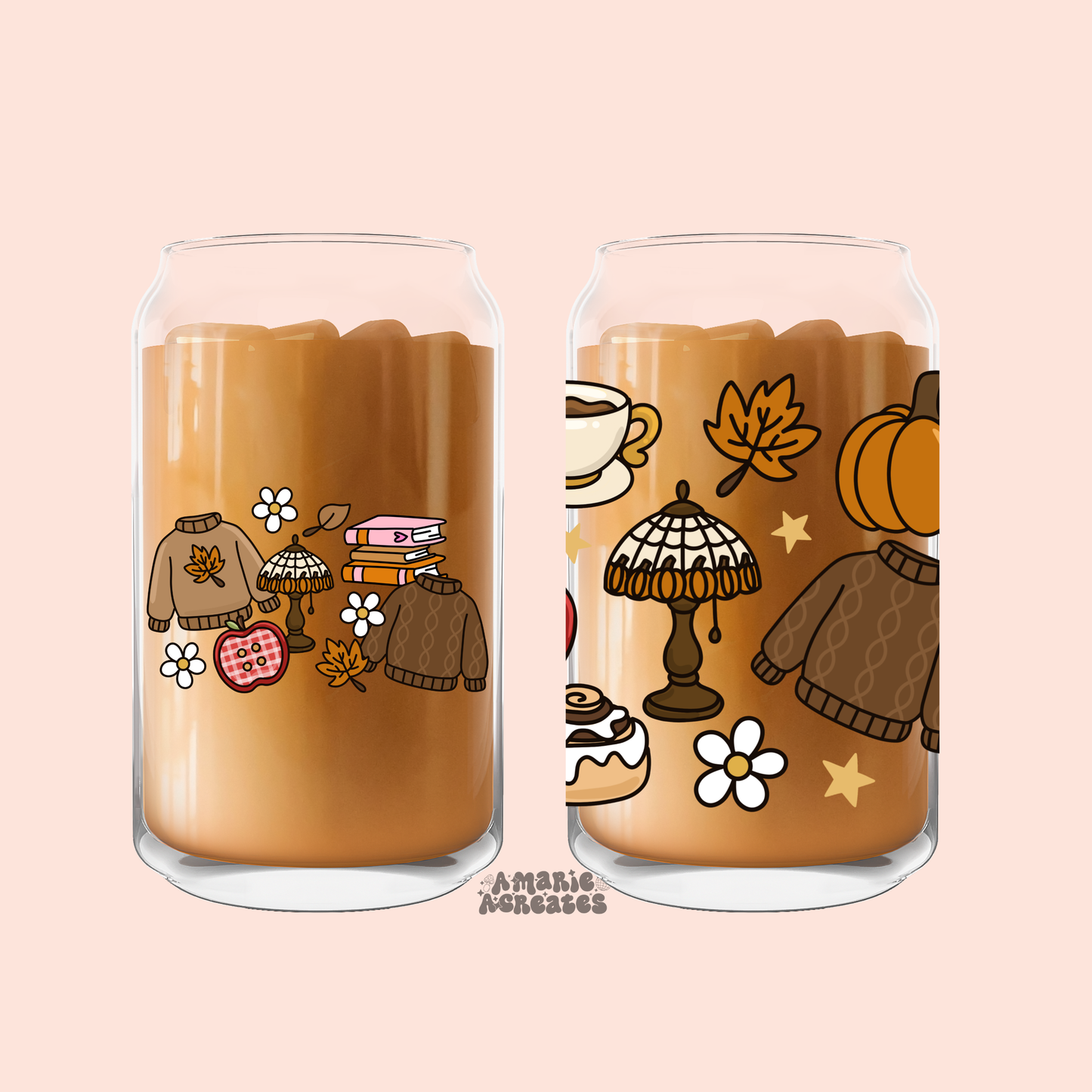 Cozy Fall Icons Glass Cup