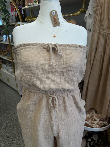 XL Tan Gauze Jumpsuit