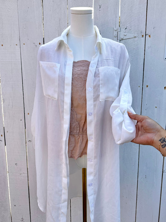 L/XL Sheer White Button Up