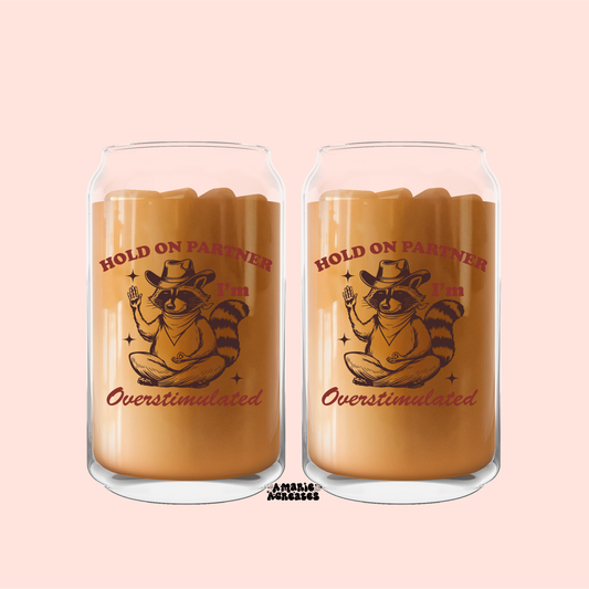 Hold On Partner Im Overstimulated Glass Cup