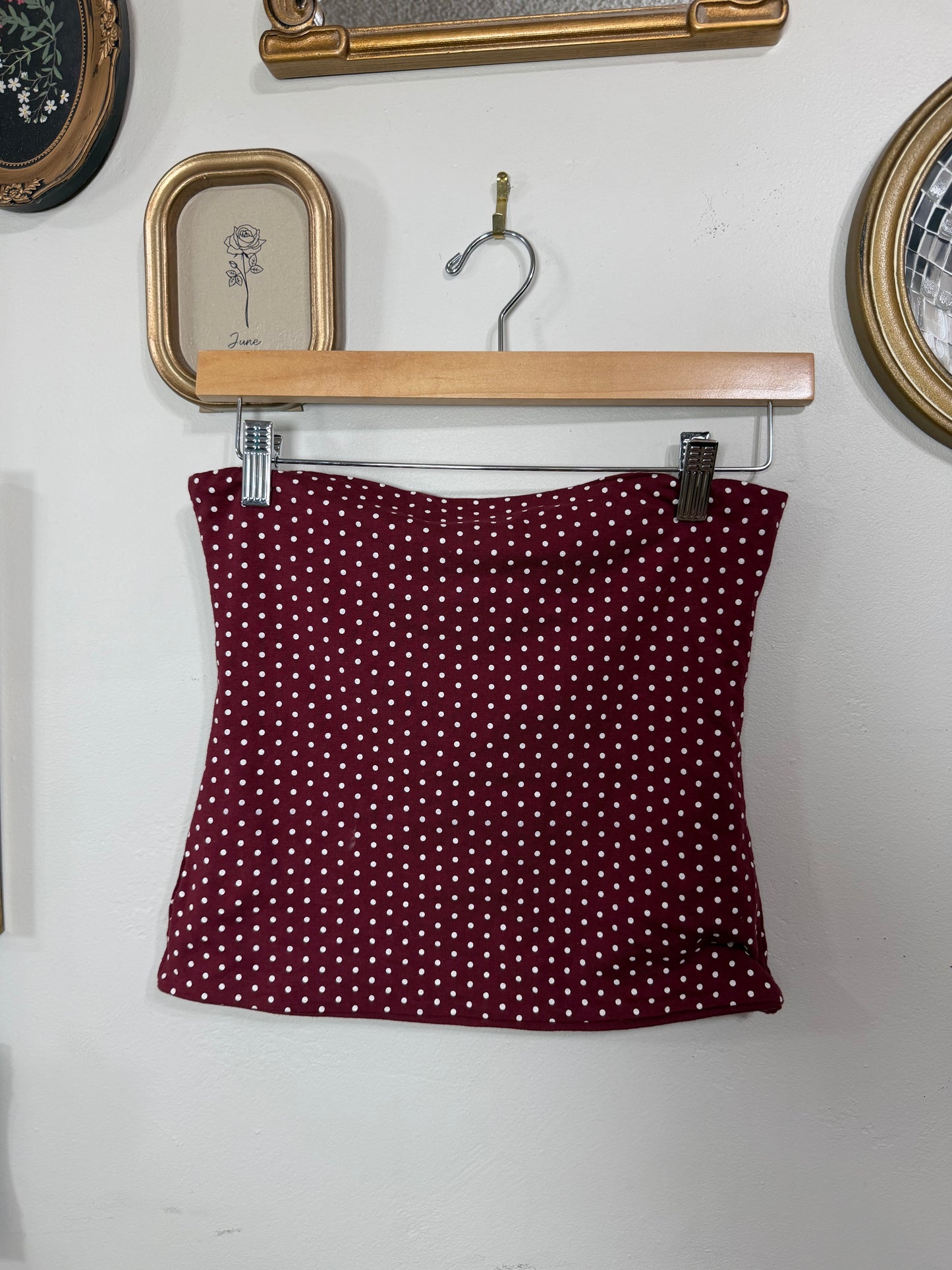 Best for L/XL Burgundy Polka Dot Tube Top
