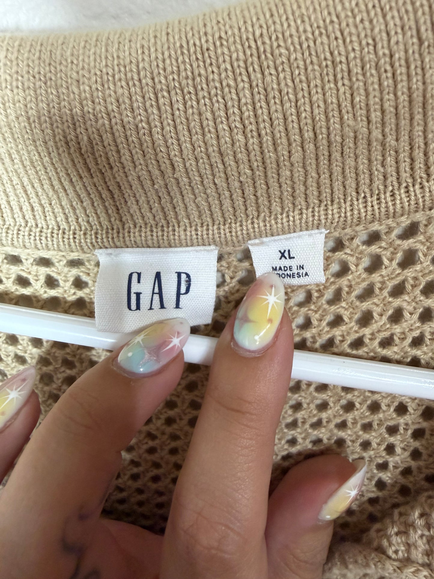 XL Neutral Knit Striped Vneck Sweater