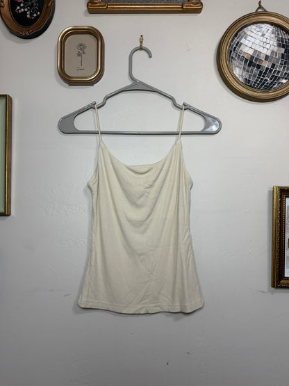 Small Cream Flowy Tank w/ Thin Straps & Ribbed Texture