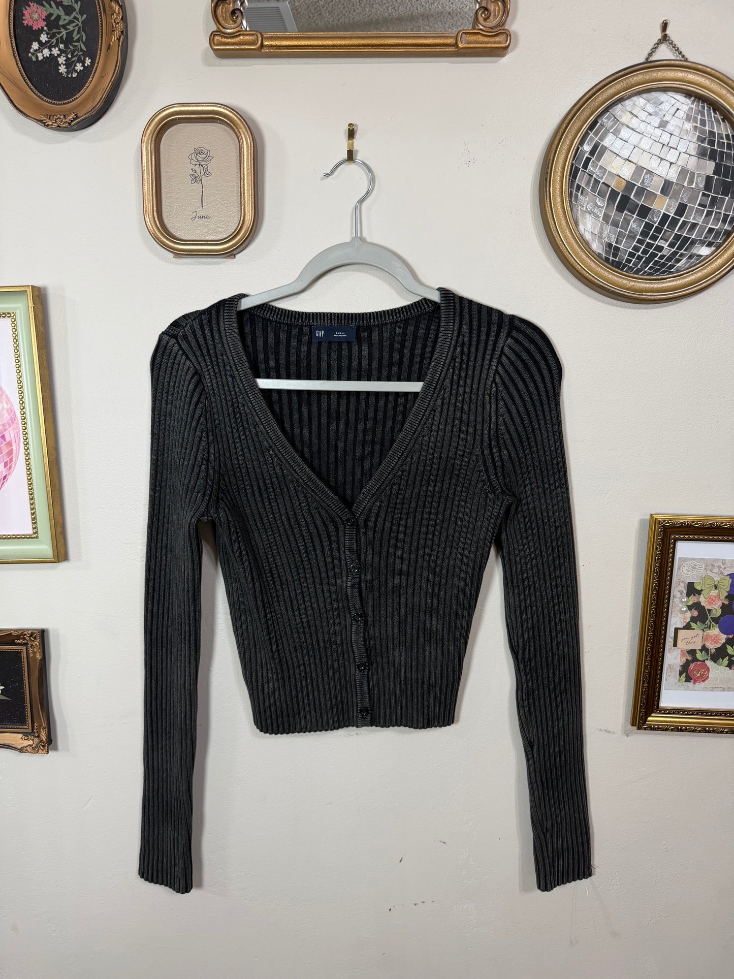 Small Grey Charcoal Button Up Cardigan Top