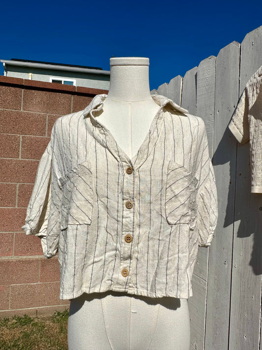 XL Linen Striped Crop Top