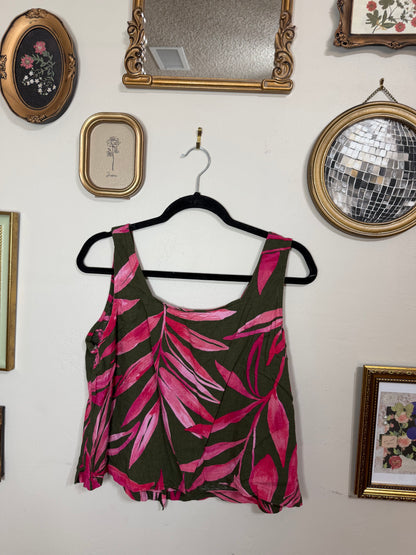 Large Pink Green Plant Tank Top