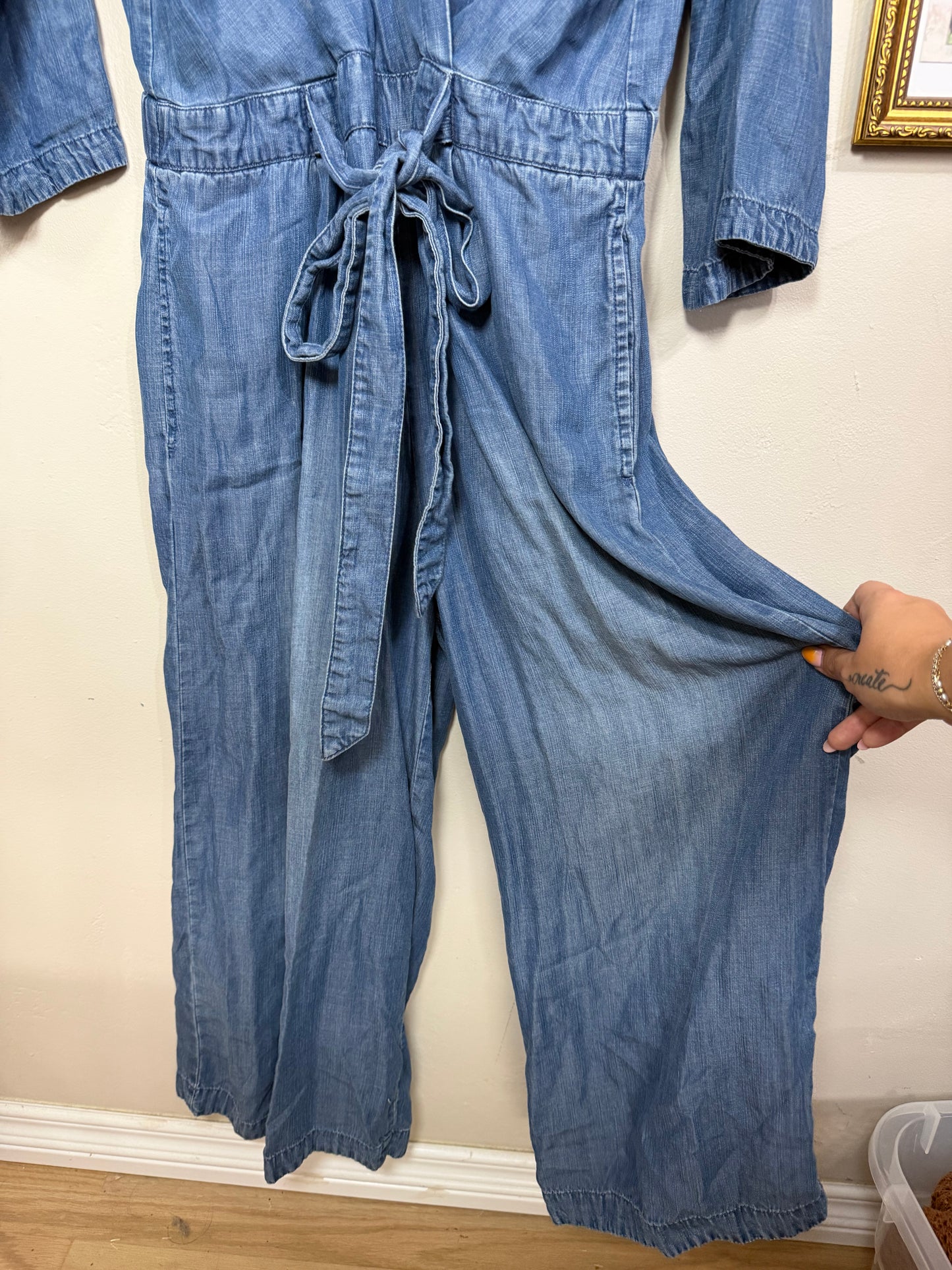 Large Chambray Tie Jumpsuit