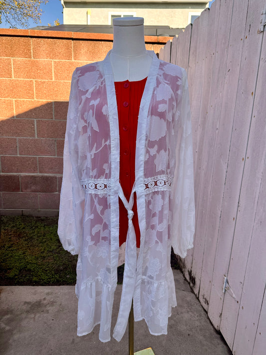 XL/1x White Lace Kimono