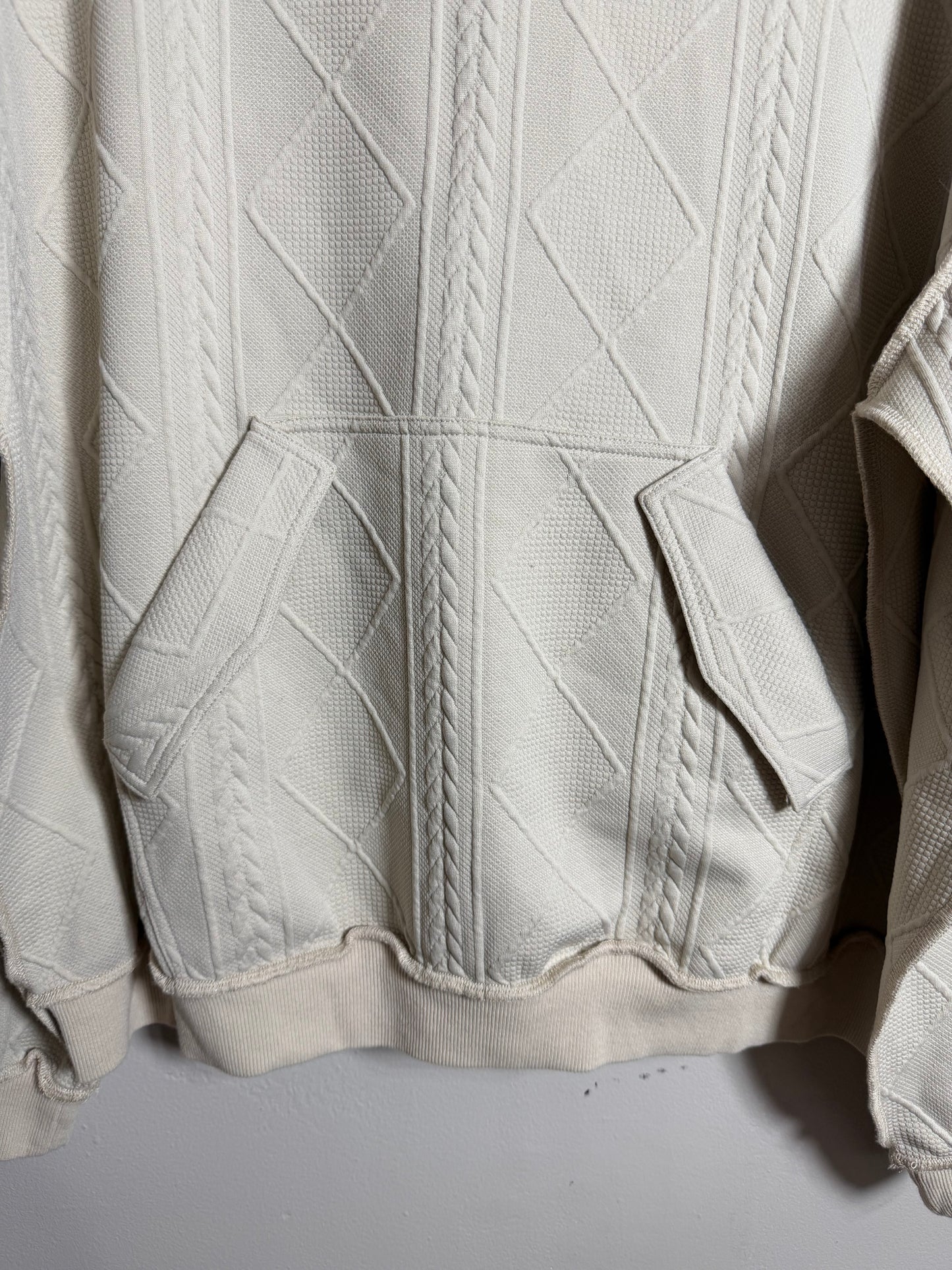 Small Oversized Neutral Textured Sweater w/ Kangaroo Pocket