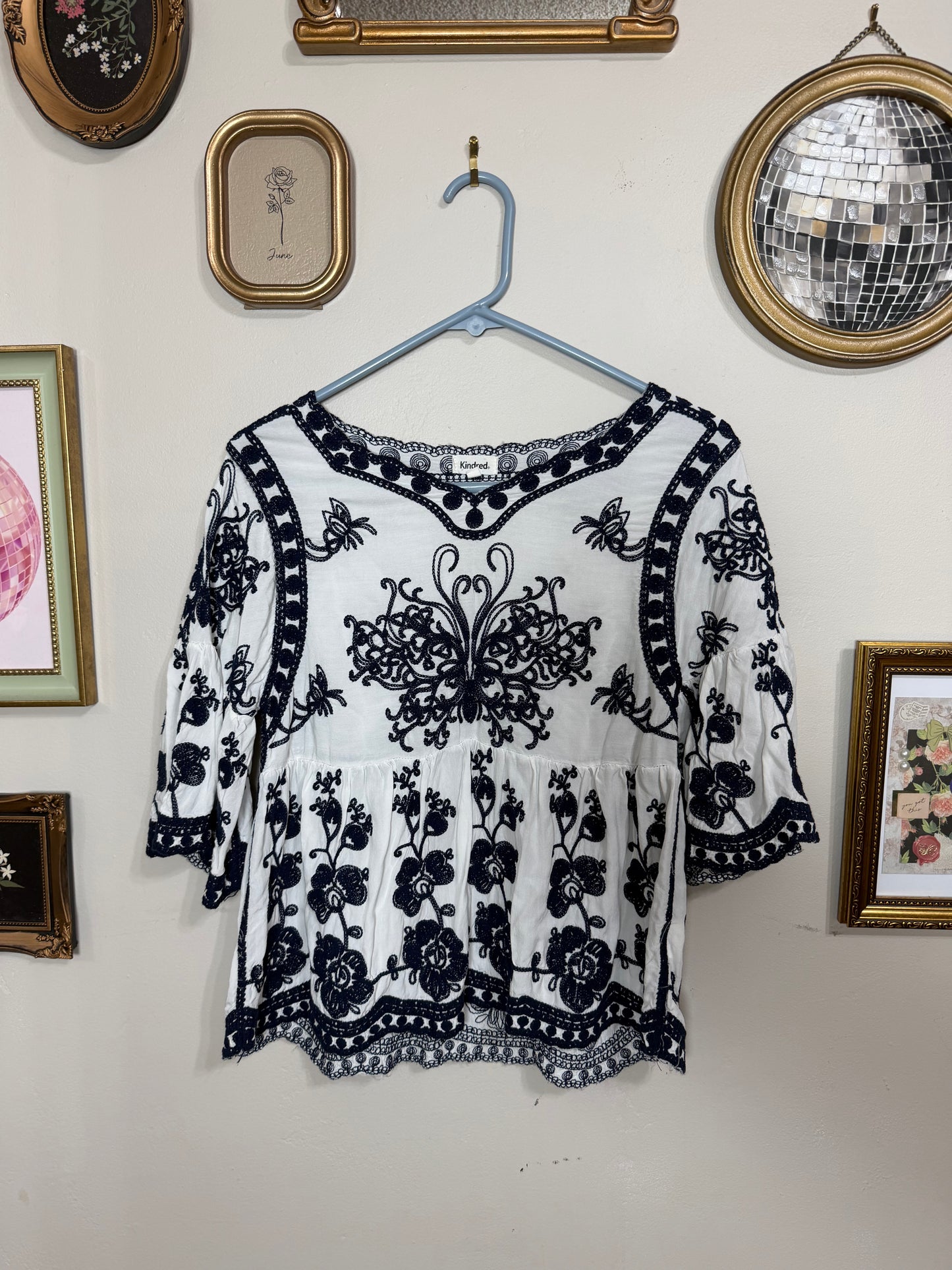 Medium Blue Embroidered Peplum Top