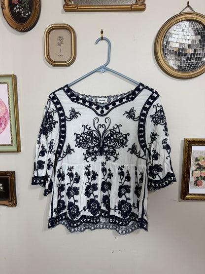Medium Blue Embroidered Peplum Top