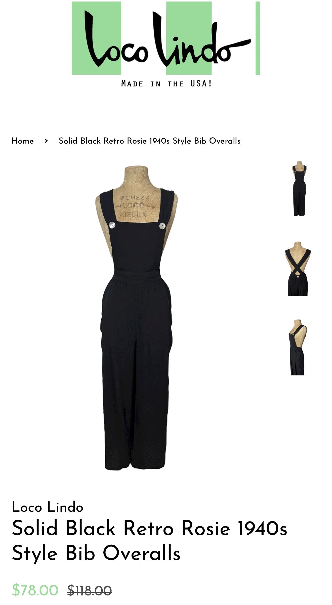 Small Retro Rosie 1940s Style Bib Overalls