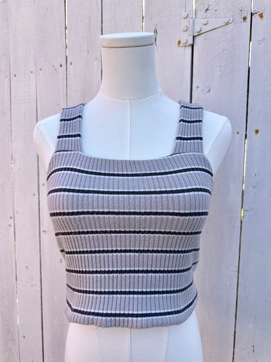 Medium Grey Strip Crop Tank Top