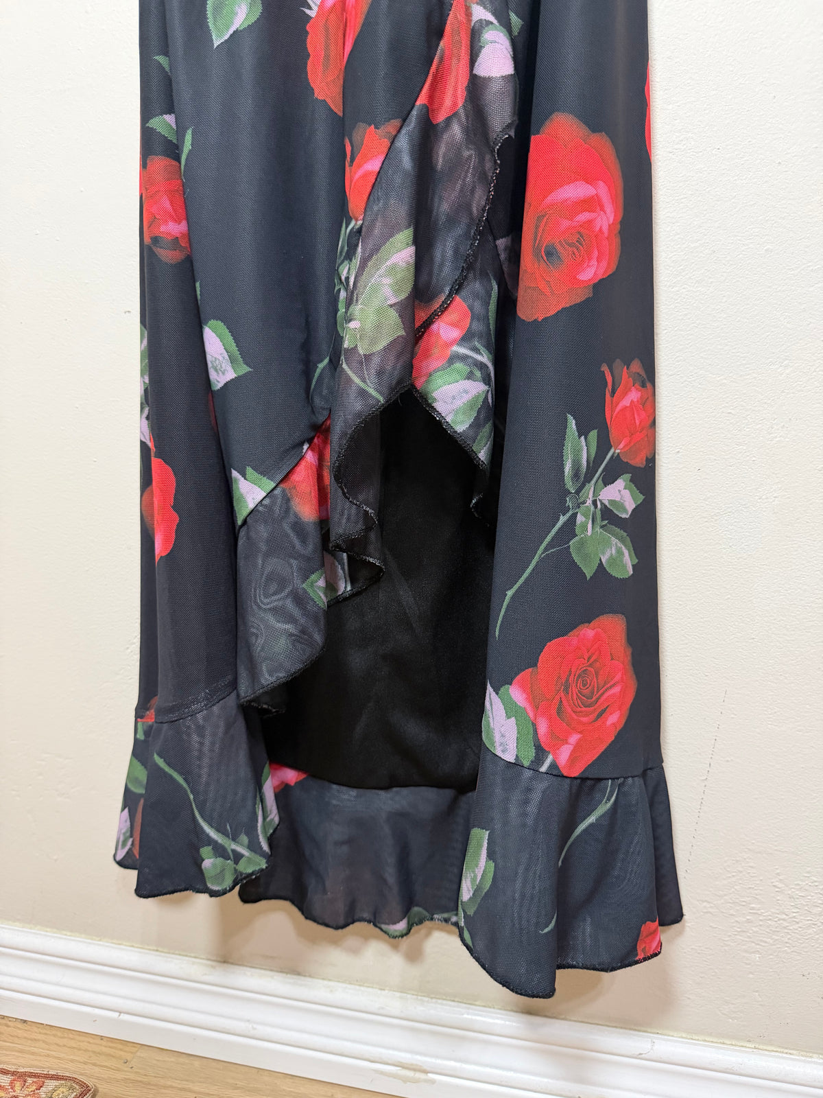 Large Black w/ Red Roses Halter Dress