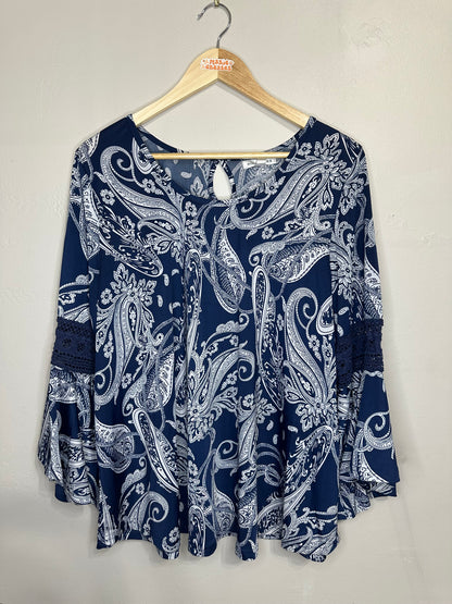 3x Blue Long Sleeve Blouse