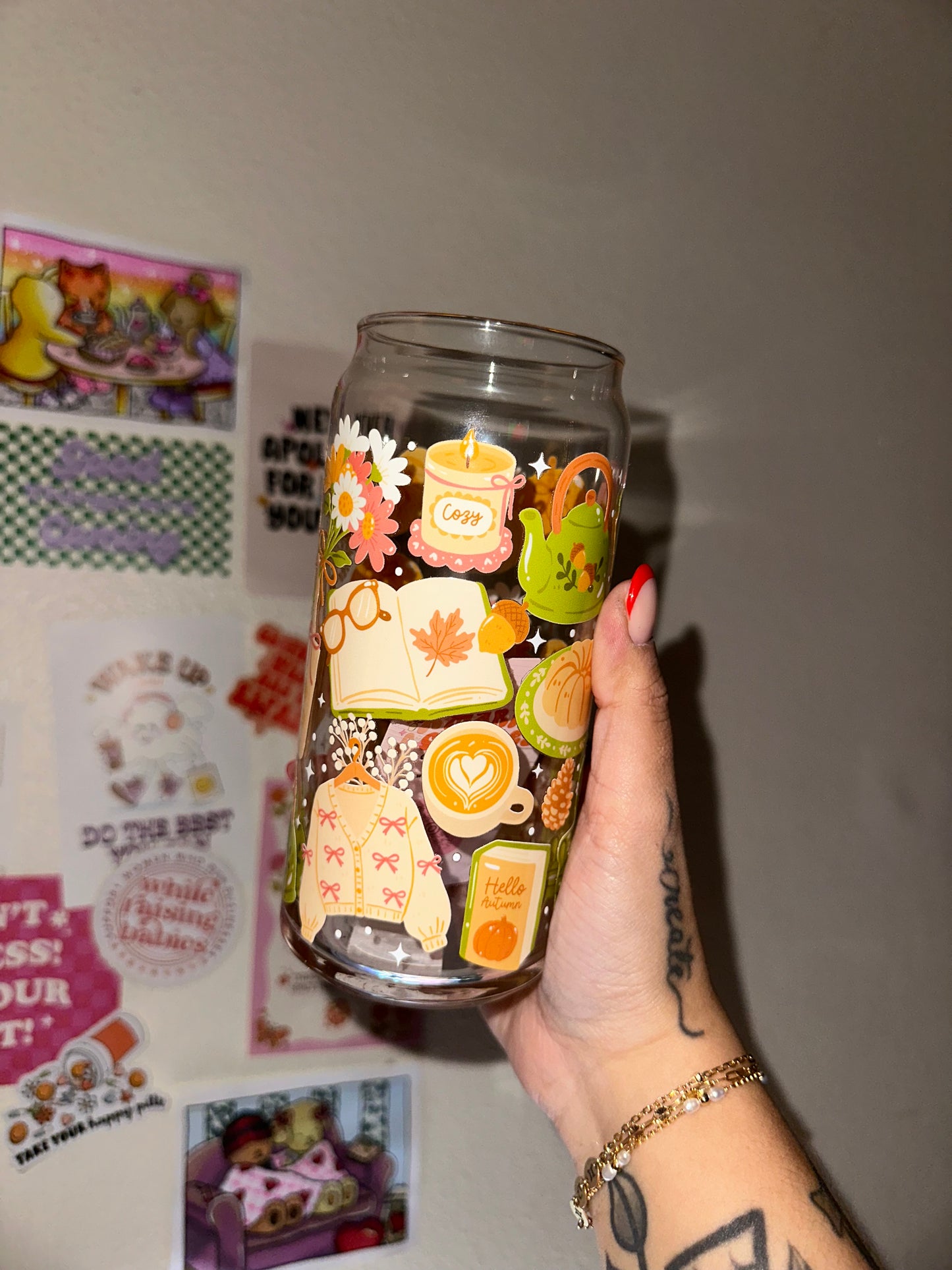 Whimsical Autumn 20oz Glass Cup