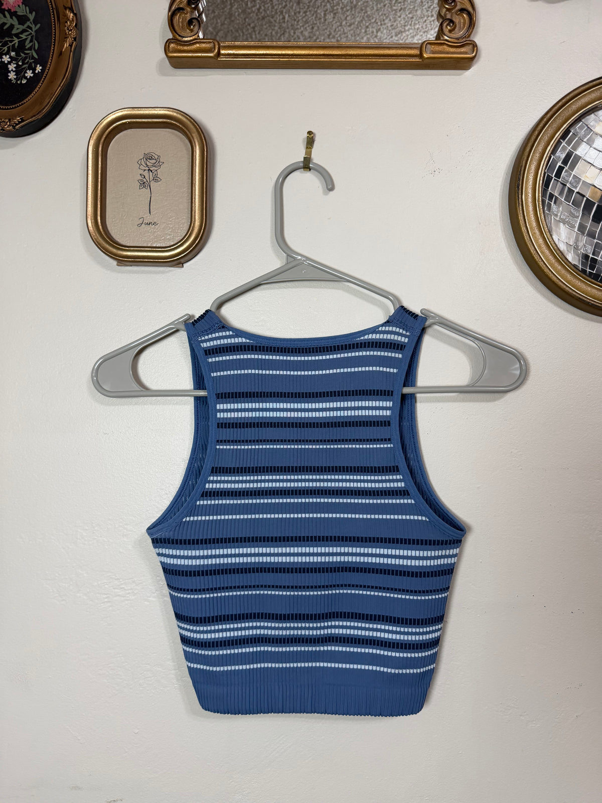 Small Blue Striped Ribbed Tank