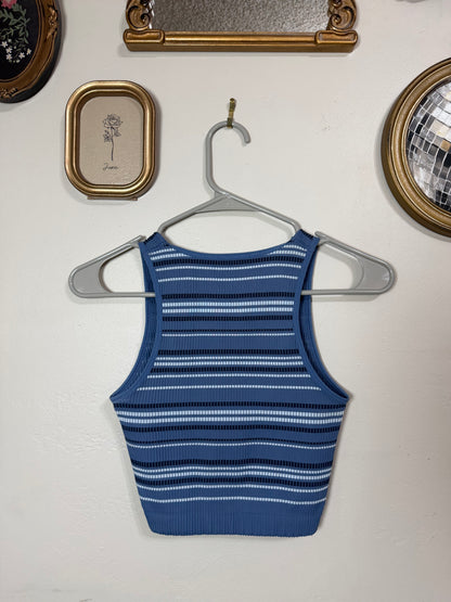 Small Blue Striped Ribbed Tank