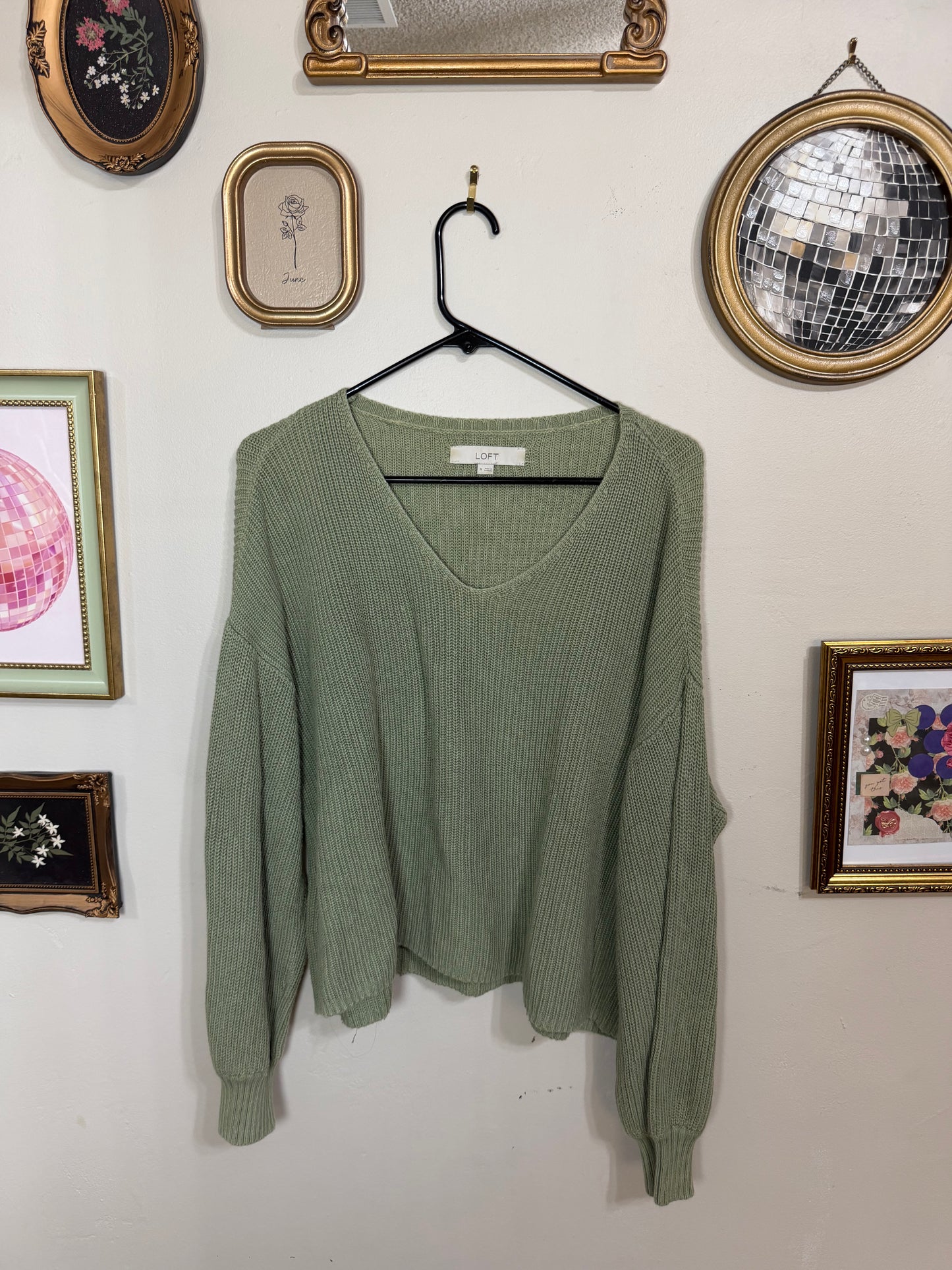 Medium Green Knit VNeck Sweater