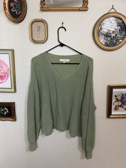 Medium Green Knit VNeck Sweater