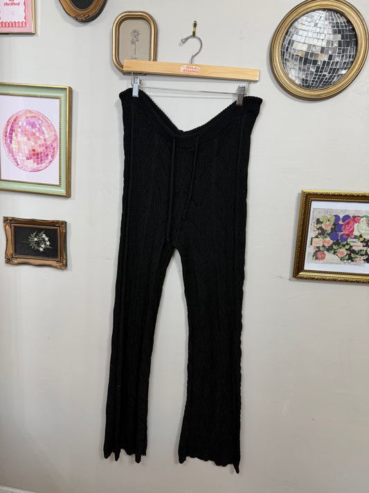 XL Black Crochet Flare Pants