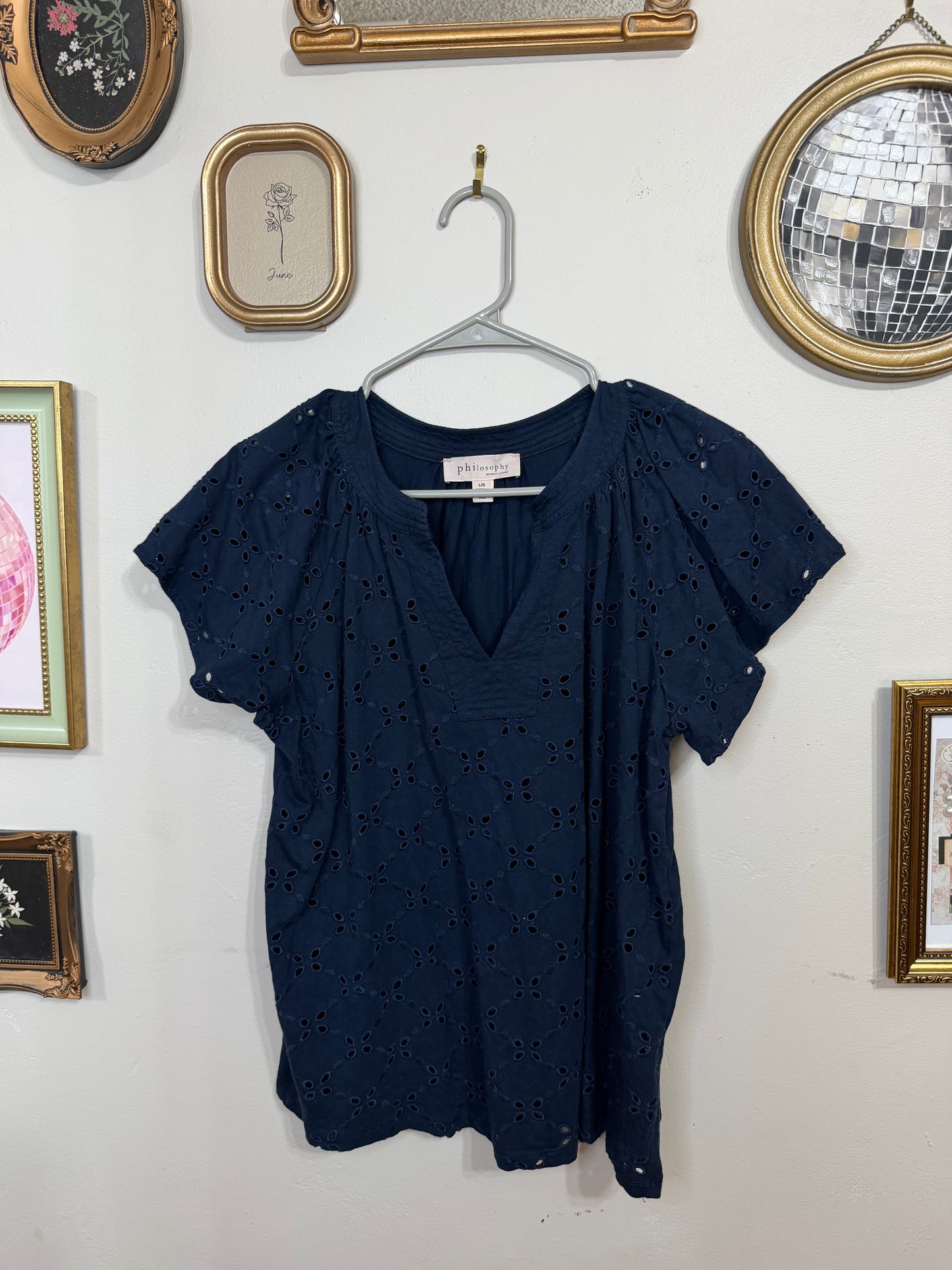Large Navy Eyelet Blouse