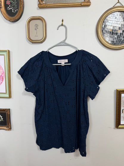 Large Navy Eyelet Blouse