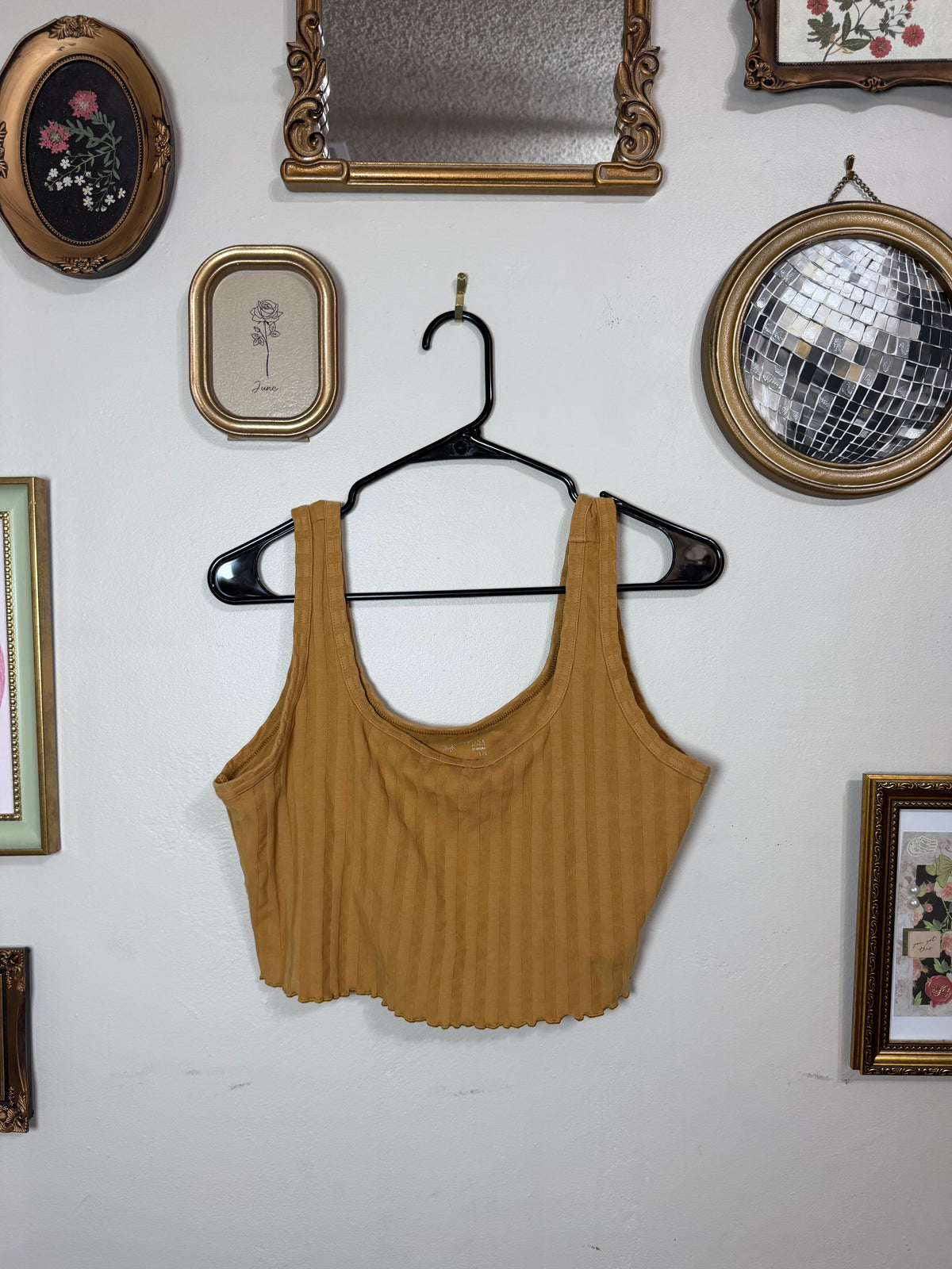 Large Mustard Ribbed Cropped Tank