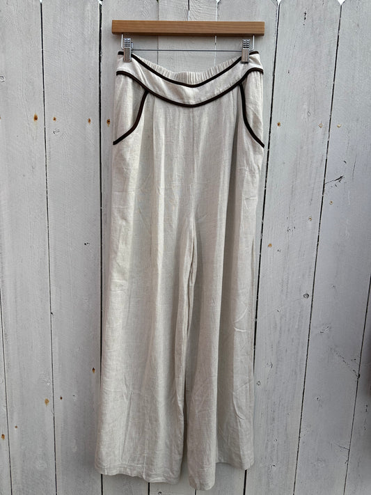 Large Linen Brown Trim Pants