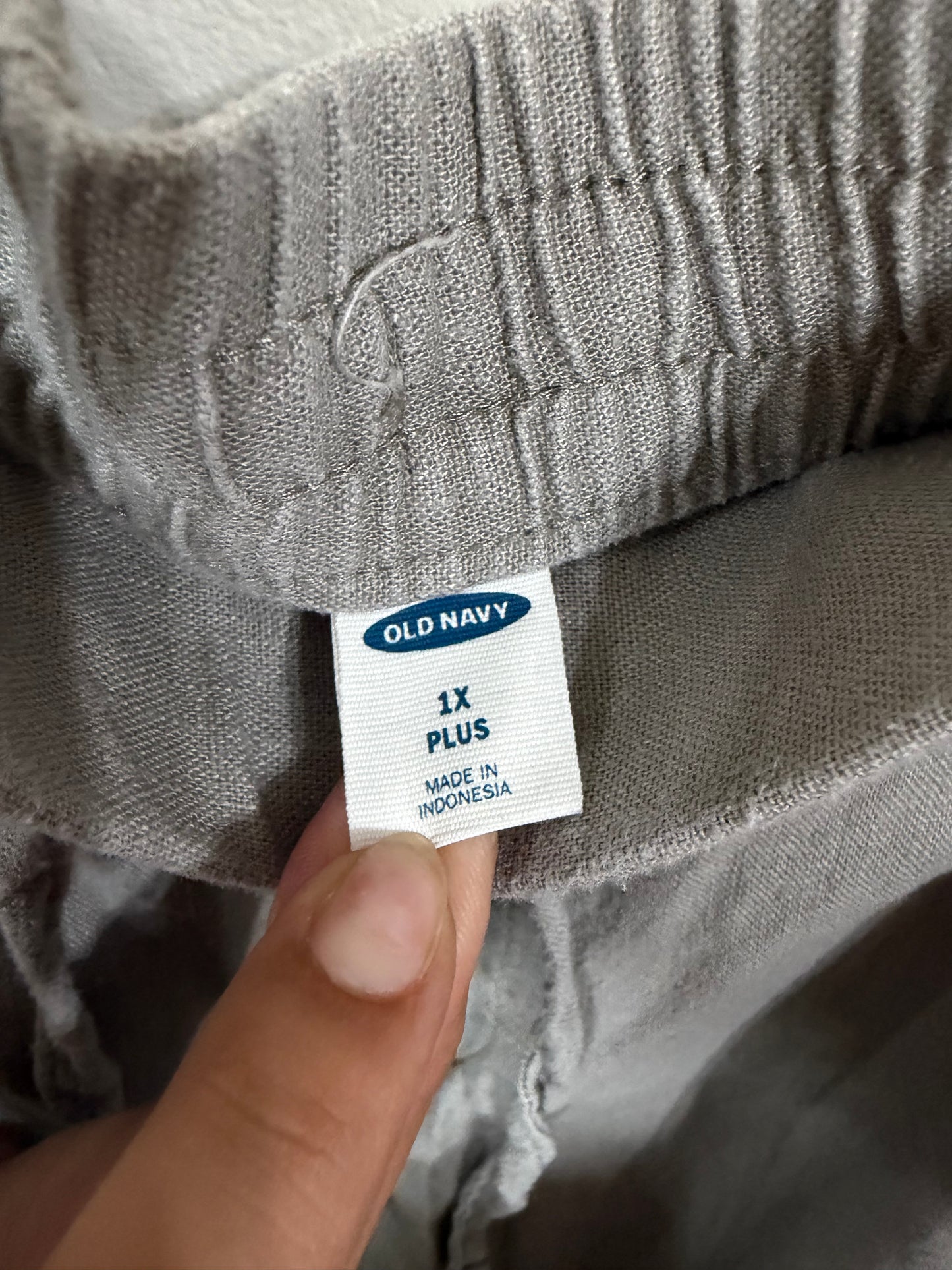 1x Plus Grey Linen Pants w/ Drawstring & Pockets