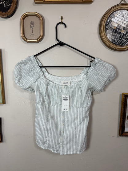 Medium NWT Green White Striped Peplum Top