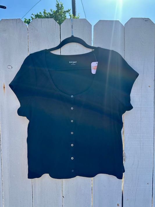 XXL Black Button Crop Top