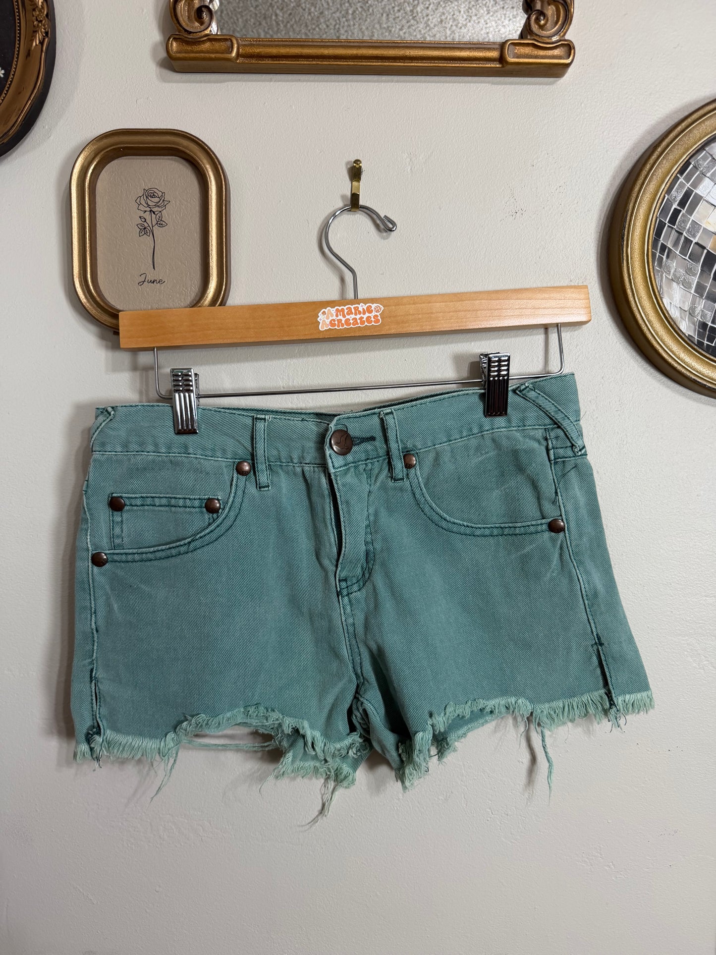 Size 25 Teal Cut Off Shorts w/ Frayed Hem