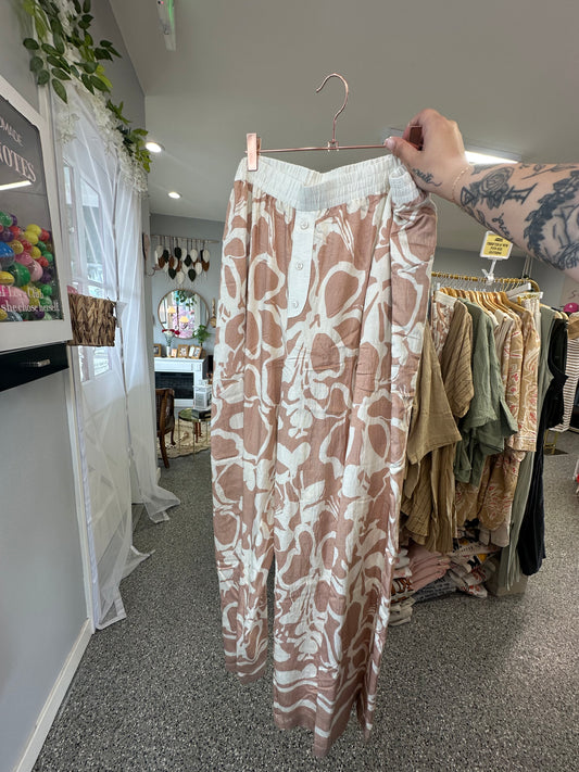 Floral Print Woven Elastic Pants