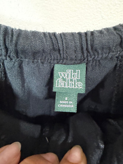 Small Black Straight Leg Linen Cargos w/ Ankle Tie