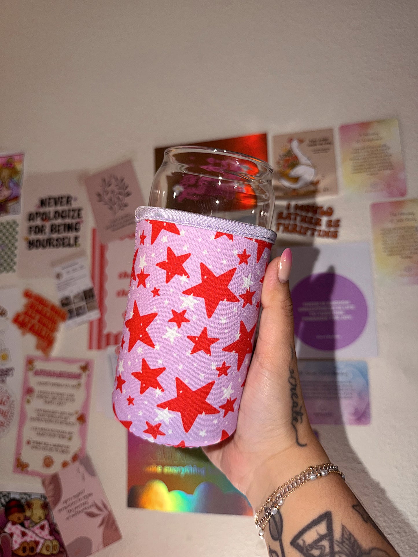 Pink & Red Stars Large Koozie